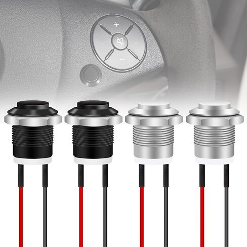 4PCS 12mm Momentary Push Button Switch IP65 Waterproof Push Button Switch with Pre-Wiring 1/2" Mounting Hole Button Without LED (2 Black+2 Silver) YY015-FW in Kuwait