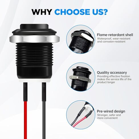 4PCS 12mm Momentary Push Button Switch IP65 Waterproof Push Button Switch with Pre-Wiring 1/2" Mounting Hole Button Without LED (2 Black+2 Silver) YY015-FW in Kuwait