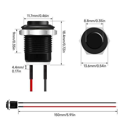 4PCS 12mm Momentary Push Button Switch IP65 Waterproof Push Button Switch with Pre-Wiring 1/2" Mounting Hole Button Without LED (2 Black+2 Silver) YY015-FW in Kuwait