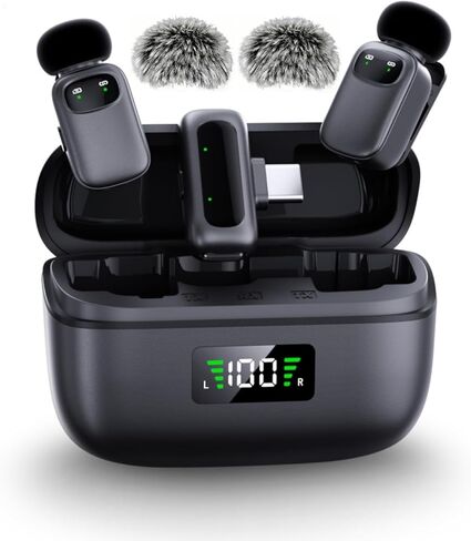 Mini Wireless Lavalier Microphone لجهاز iPhone/PC/LAPTOP مع حالة الشحن ، وتقليل الضوضاء 3 مستويات ، وعمر البطارية 30 ساعة ، مغير صوت الذكاء الاصطناع in Saudi Arabia