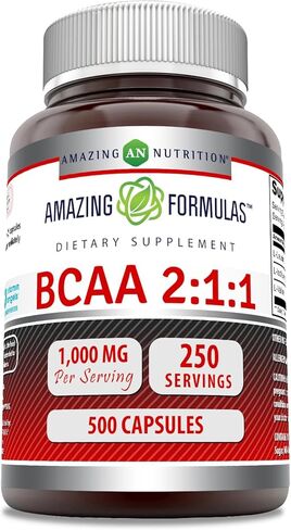 Amazing Formulas BCAA 2:1:1 1000 Mg Per Serving | Capsules | Branched Chain Amino Acids Supplement | Non-GMO | Gluten-Free | Made in USA (250 Count, Pack of 1) in Saudi Arabia