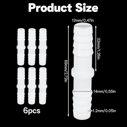 6 Pcs 1/2" x 1/2" Barbed Hose Fittings Plastic Hose Barb Fitting Barbed Splicer Mender Joint Adapter Union Fitting for Aquarium Household Fuel Gas Liquid Air Repair in Saudi Arabia