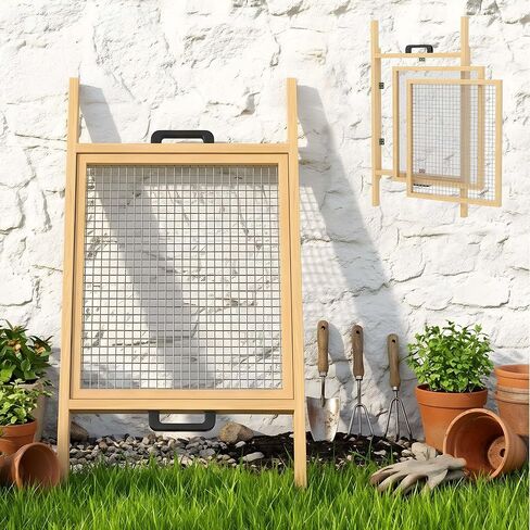 2-in-1 Large Soil Sifter with Interchangeable Mesh(1/4"-3/5"), Garden Rock Sifter with Strong Magnets for Easy Swap, Heavy Duty Garden Rock Sieve with 304 Stainless Steel for Soil, Leaves, Gravel in Saudi Arabia
