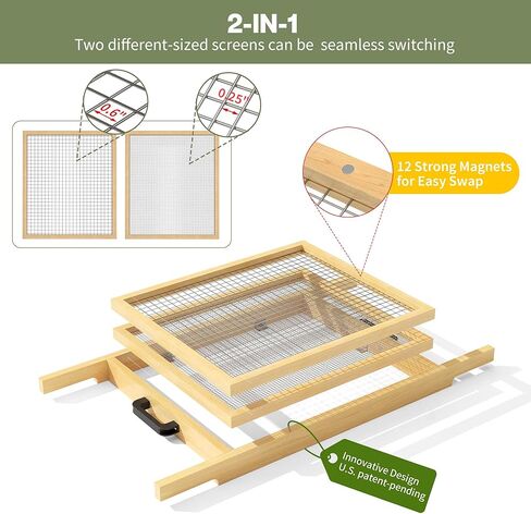 2-in-1 Large Soil Sifter with Interchangeable Mesh(1/4"-3/5"), Garden Rock Sifter with Strong Magnets for Easy Swap, Heavy Duty Garden Rock Sieve with 304 Stainless Steel for Soil, Leaves, Gravel in Saudi Arabia