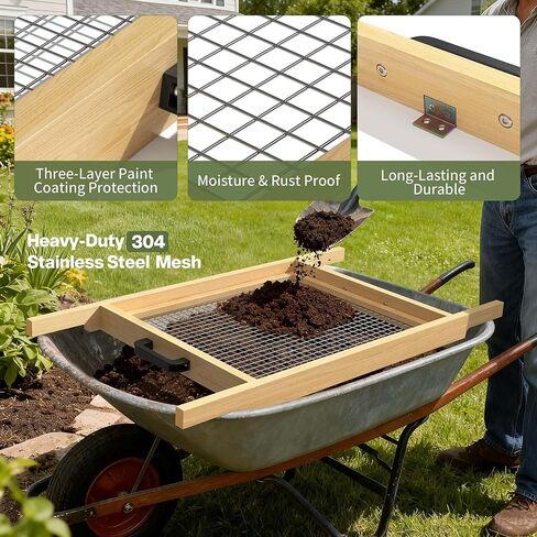 2-in-1 Large Soil Sifter with Interchangeable Mesh(1/4"-3/5"), Garden Rock Sifter with Strong Magnets for Easy Swap, Heavy Duty Garden Rock Sieve with 304 Stainless Steel for Soil, Leaves, Gravel in Saudi Arabia