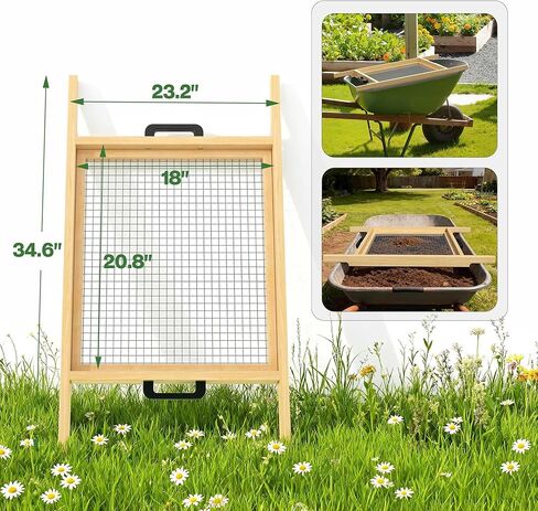 2-in-1 Large Soil Sifter with Interchangeable Mesh(1/4"-3/5"), Garden Rock Sifter with Strong Magnets for Easy Swap, Heavy Duty Garden Rock Sieve with 304 Stainless Steel for Soil, Leaves, Gravel in Saudi Arabia
