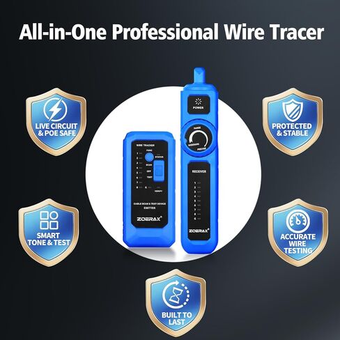 جهاز تتبع الأسلاك، جهاز اختبار كابل الشبكة مع وظيفة الاستيقاظ التلقائي - تحديد الموقع والاختبار والنغمة في خطوة واحدة آمنة لتتبع مفاتيح POE، مضاد للتداخل، للاستمرارية، خريطة الأسلاك، مفتوح/قصير، طويل الأمد in Kuwait
