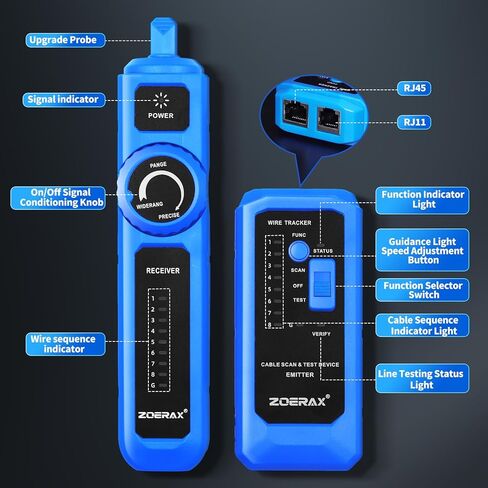 جهاز تتبع الأسلاك، جهاز اختبار كابل الشبكة مع وظيفة الاستيقاظ التلقائي - تحديد الموقع والاختبار والنغمة في خطوة واحدة آمنة لتتبع مفاتيح POE، مضاد للتداخل، للاستمرارية، خريطة الأسلاك، مفتوح/قصير، طويل الأمد in Kuwait