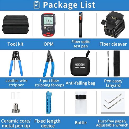 مجموعة أدوات الألياف الضوئية 9 في 1 FTTH مجهزة بقاطع الألياف الضوئية S-6C ومقياس الطاقة الضوئية عالي الدقة D7 (-70~+10dBm) بالإضافة إلى مجموعة أدوات ألياف تقشير الأسلاك in Kuwait