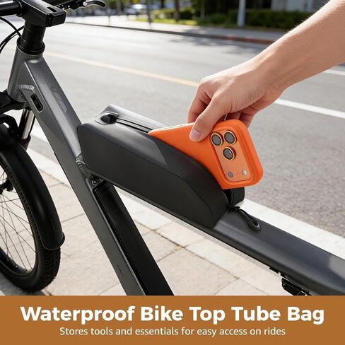 إطار دراجة وحقيبة أنبوبية علوية، مقاومة للماء مع هيكل من مادة TPU، مقاومة للصدمات، تناسب حصى الطريق MTB، سحاب سريع التثبيت، تصميم ضيق، أسود، 8.7 × 2.6 × 2.2 بوصة in Kuwait