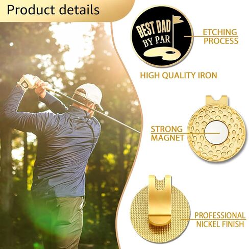 Best Dad by Par Black Gold Golf Ball Marker with Magnetic Hat Clip, Golf Accessories for Men, Golf Gift for Dad from Son Daughter, Retirement Birthday for Dad Golf Fan(C) in Kuwait