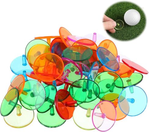 50 Pcs Golf Ball Marker, Multicolor Plastic Flat Round Golfs Mark Accessories Set Transparent Position Markers (24 mm) in Saudi Arabia