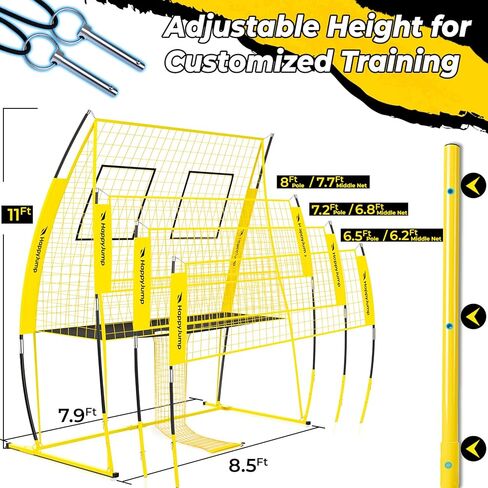 معدات تدريب الكرة الطائرة الاحترافية القابلة للتعديل مقاس 8 × 11 قدمًا من Happy Jump، 3 مستويات ارتفاع (6.5-8 قدم)، 2026 معززة لمقاومة التمزق والتأثير، تتضمن الكرة الطائرة للتدريب الداخلي/الخارجي in Kuwait