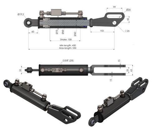 قطع غيار الوصلة الجانبية الهيدروليكية الهولندية 2.36 بوصة/1.57 بوصة – 3.94 بوصة السكتة الدماغية – الحد الأدنى للطول 17.7 بوصة، الحد الأقصى للطول 21.7 بوصة – مع صمام قفل وخراطيم 33.5 بوصة – مطلية باللون الأسود – تناسب الجرارات in Kuwait