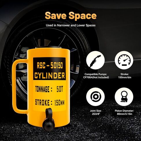 50T Hydraulic Cylinder Jack, Solid Ram Hydraulic Cylinder 6"/150mm Stroke Single Acting Portable Hydraulic Solid Jack Industrial Lifting Jack Ram in Kuwait