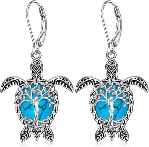Sea Turtle Earrings Moonstone Tree of Life Turtle Earrings for Women Sterling Silver Dangle Moonstone Leverback Hawaii Gifts in Saudi Arabia