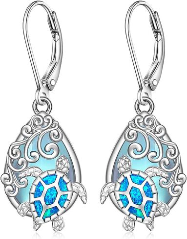 Sea Turtle Earrings Moonstone Tree of Life Turtle Earrings for Women Sterling Silver Dangle Moonstone Leverback Hawaii Gifts in Saudi Arabia