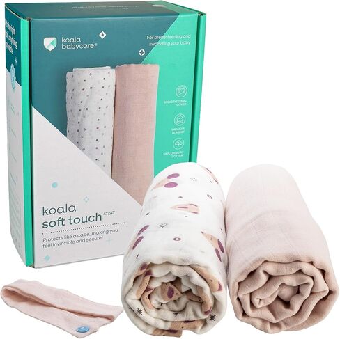 Koala Babycare Organic Muslin Swaddle Blankets for Newborns – GOTS & Oeko-TEX Certified - 3 Pack Soft Cotton Baby Blanket 32 x32 inches - Lightweight, Breathable, and Safe for Boys and Girls in Kuwait