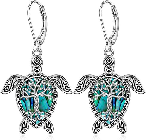 Sea Turtle Earrings Moonstone Tree of Life Turtle Earrings for Women Sterling Silver Dangle Moonstone Leverback Hawaii Gifts in Saudi Arabia