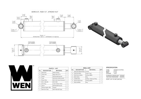 Wen Cross Tube Hydraulic Cylinder with 2.5-inch Bore and 18-inch Stroke (WT-2518) in Saudi Arabia