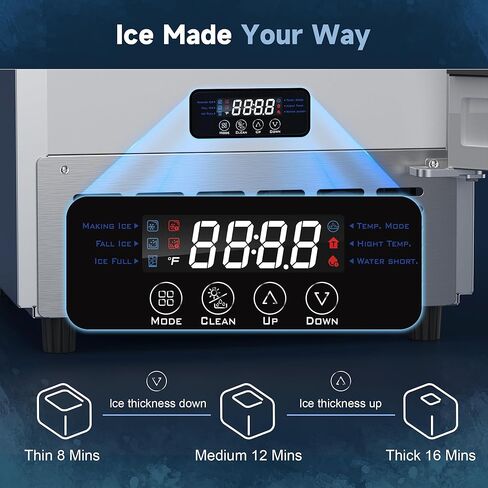Coolski 15" W Commercial Under Counter Ice Maker Machine, Stainless Steel Outdoor Built-in Freestanding Ice Maker for Home Bar Restaurant, 80 Lbs/Day, 30 Lbs Storage, Auto-Cleaning, in Kuwait