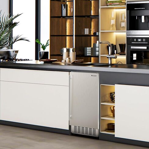 Coolski 15" W Commercial Under Counter Ice Maker Machine, Stainless Steel Outdoor Built-in Freestanding Ice Maker for Home Bar Restaurant, 80 Lbs/Day, 30 Lbs Storage, Auto-Cleaning, in Kuwait