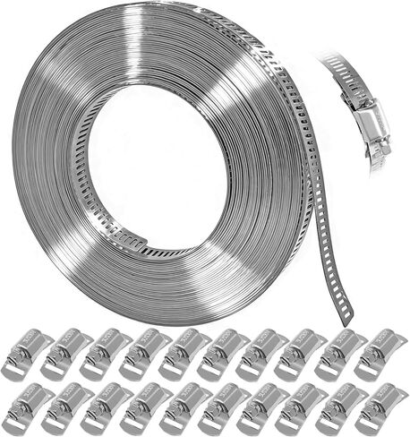 12pcs Hose Clamps Stronger Fasteners, 304 Stainless Steel Screw Worm Clamp Fasteners for DIY Adjustable Large Worm Gear Hose Clamp Kit, Used in Band Pipe Clamps Metal Strapping in Kuwait
