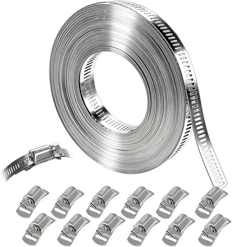 12pcs Hose Clamps Stronger Fasteners, 304 Stainless Steel Screw Worm Clamp Fasteners for DIY Adjustable Large Worm Gear Hose Clamp Kit, Used in Band Pipe Clamps Metal Strapping in Saudi Arabia