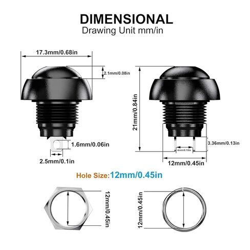fengpeng 5/10pcs 12mm 2-pin momentary Switch PBS 33B mini Plastic Button Round Head ON-Off Waterproof Power Reset Non Locking(Red,5pcs) in Kuwait