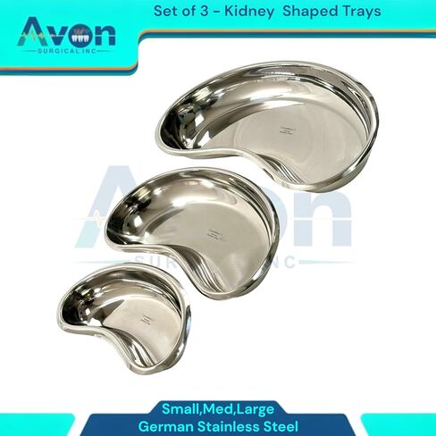 Procedure Kidney Basin Emesis Basin Small, Medium, Large - Reusable & Autoclave Safe, Dental Laboratory, Instrument Kidney Tray - German Stainless Steel CE (3 Pack) in Kuwait