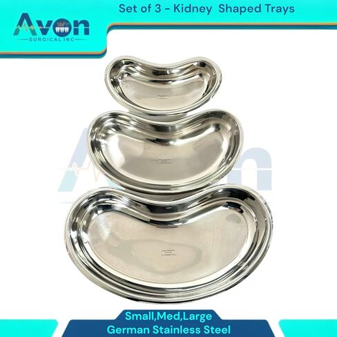 Procedure Kidney Basin Emesis Basin Small, Medium, Large - Reusable & Autoclave Safe, Dental Laboratory, Instrument Kidney Tray - German Stainless Steel CE (3 Pack) in Kuwait