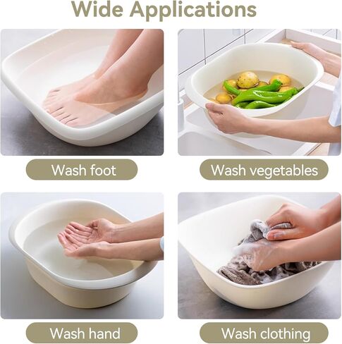 Portable Washbasin for Washing, Multi Purpose Washing Basin Plastic Dish Pan Basin Stackable Vegetable Fruit Wash Pan for Cleaning(S, White) in Saudi Arabia