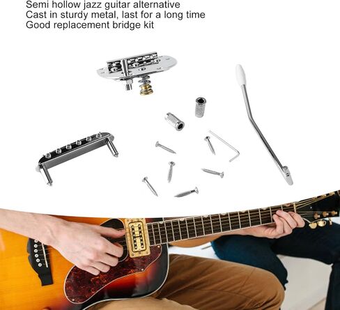 Electric Guitar Bridge Tailpiece Kit, Jazz Guitar Bridge Replacement, Metal Bridge Tailpiece with Screws and Accessories, Semi Hollow Jazz Guitar Alternative for Electric in Kuwait