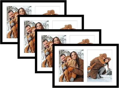 Golden State Art, 12x19 Black Wood Collage Picture Frame with White Mat - Displays Two 8x10 Photos - Real Glass, Sawtooth Hanger, Swivel Tabs - Wall Mounting - Great for Collages, Weddings in Kuwait