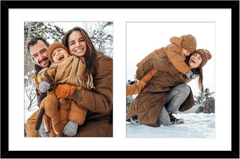Golden State Art, 12x19 Black Wood Collage Picture Frame with White Mat - Displays Two 8x10 Photos - Real Glass, Sawtooth Hanger, Swivel Tabs - Wall Mounting - Great for Collages, Weddings in Kuwait