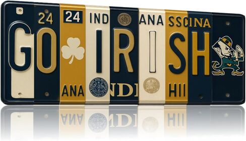 Notre Dame Fighting Irish Go Irish License Plate Sign - Metal Wall Art 16x6 Inch Aluminum - Navy Gold - Fan Cave Dorm Room Decor - UV-Resistant Ready to Hang College Wall Sign in Saudi Arabia