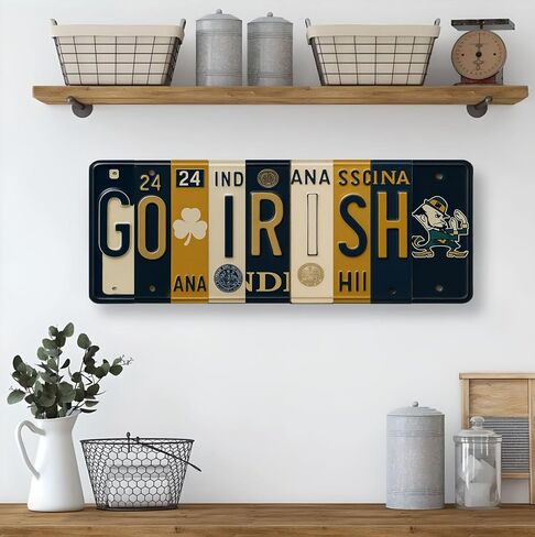 Notre Dame Fighting Irish Go Irish License Plate Sign - Metal Wall Art 16x6 Inch Aluminum - Navy Gold - Fan Cave Dorm Room Decor - UV-Resistant Ready to Hang College Wall Sign in Saudi Arabia