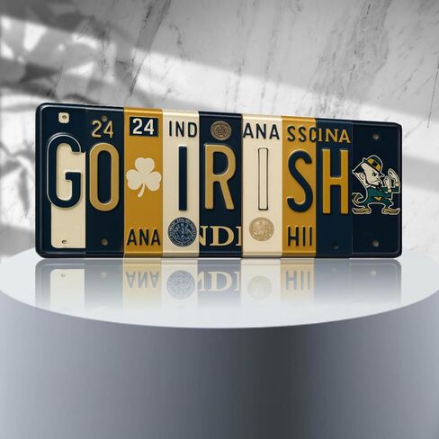 Notre Dame Fighting Irish Go Irish License Plate Sign - Metal Wall Art 16x6 Inch Aluminum - Navy Gold - Fan Cave Dorm Room Decor - UV-Resistant Ready to Hang College Wall Sign in Saudi Arabia