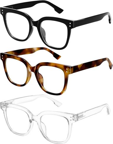 Oversized Blue Light Blocking Glasses for Women & Men - 3 Pack Fashion Computer Eyewear with Anti-Glare & UV400 Protection for Eye Strain Relief, Sleep Support & Daily Office Use in Saudi Arabia