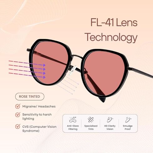 BRADDELL FL-41 Rose Tinted Migraine Light Sensitivity Glasses for Fluorescent LED Glare, Photophobia and Concussion in Kuwait