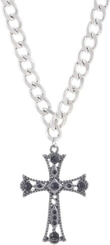 Gothic Black Cross Necklace Diamond Crystal Cross Pendant Necklace Cuban Link Chain Cross Necklace Engraved Flower Crucifix Religous Necklace Faith Jewelry for Women in Saudi Arabia