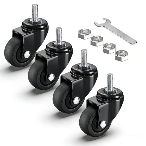 1.5/2 Inch Heavy Duty Caster Wheels,with No Brake Stem Castors,M6/M8/M10 Threaded Stem,TPE Rubber Casters with 360 Degree No Noise,for Small Mini Shopping Carts and Funiture,Set of 4(2in M6x15) in Kuwait