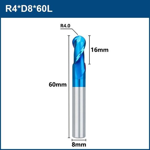 8pcs 2 Flutes Carbide Ball Nose End Mill R1-6 Tungsten Carbide CNC Router Bit Spiral Cutting CNC Milling Tool for Alloy Steels/Hardened Steels in Saudi Arabia