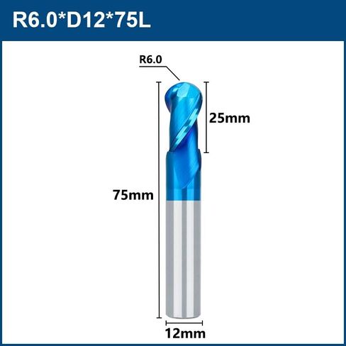 8pcs 2 Flutes Carbide Ball Nose End Mill R1-6 Tungsten Carbide CNC Router Bit Spiral Cutting CNC Milling Tool for Alloy Steels/Hardened Steels in Saudi Arabia