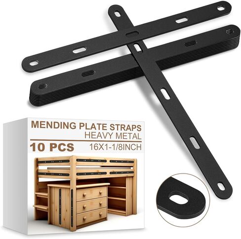Frienda 10 Pcs 16" Black Mending Plate Heavy Duty Metal Straight Bracket Flat Straight Braces Repair Flat Slotted Plate Steel Joining Fixing Brackets Connector for Wood Furniture Tables Bookshelves in Saudi Arabia