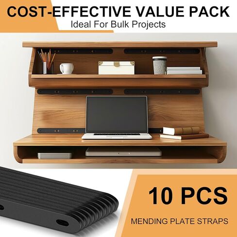 Frienda 10 Pcs 16" Black Mending Plate Heavy Duty Metal Straight Bracket Flat Straight Braces Repair Flat Slotted Plate Steel Joining Fixing Brackets Connector for Wood Furniture Tables Bookshelves in Saudi Arabia