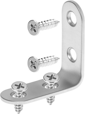 QWORK 24 قطعة من دعامات الزوايا المصنوعة من الفولاذ المقاوم للصدأ مقاس 1.57 × 1.57 بوصة - دعامات الزاوية اليمنى شديدة التحمل على شكل حرف L مع 96 براغي لخزائن أرفف الأثاث الخشبي وتعزيز الكراسي in Kuwait