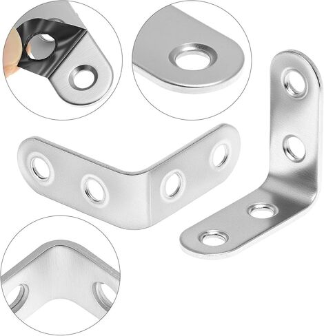 QWORK 24 قطعة من دعامات الزوايا المصنوعة من الفولاذ المقاوم للصدأ مقاس 1.57 × 1.57 بوصة - دعامات الزاوية اليمنى شديدة التحمل على شكل حرف L مع 96 براغي لخزائن أرفف الأثاث الخشبي وتعزيز الكراسي in Kuwait