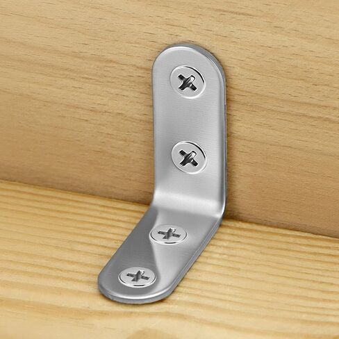 QWORK 24 قطعة من دعامات الزوايا المصنوعة من الفولاذ المقاوم للصدأ مقاس 1.57 × 1.57 بوصة - دعامات الزاوية اليمنى شديدة التحمل على شكل حرف L مع 96 براغي لخزائن أرفف الأثاث الخشبي وتعزيز الكراسي in Kuwait