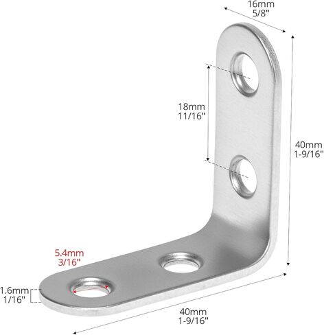 QWORK 24 قطعة من دعامات الزوايا المصنوعة من الفولاذ المقاوم للصدأ مقاس 1.57 × 1.57 بوصة - دعامات الزاوية اليمنى شديدة التحمل على شكل حرف L مع 96 براغي لخزائن أرفف الأثاث الخشبي وتعزيز الكراسي in Kuwait